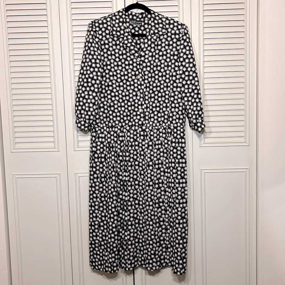 Vtg Breli Originals Dress Black White Geometric Pattern Buttons Retro